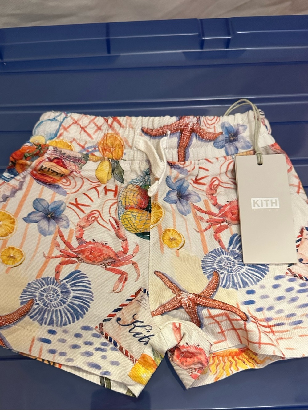 KITH Kids White Tropical Sea Life Print Shorts